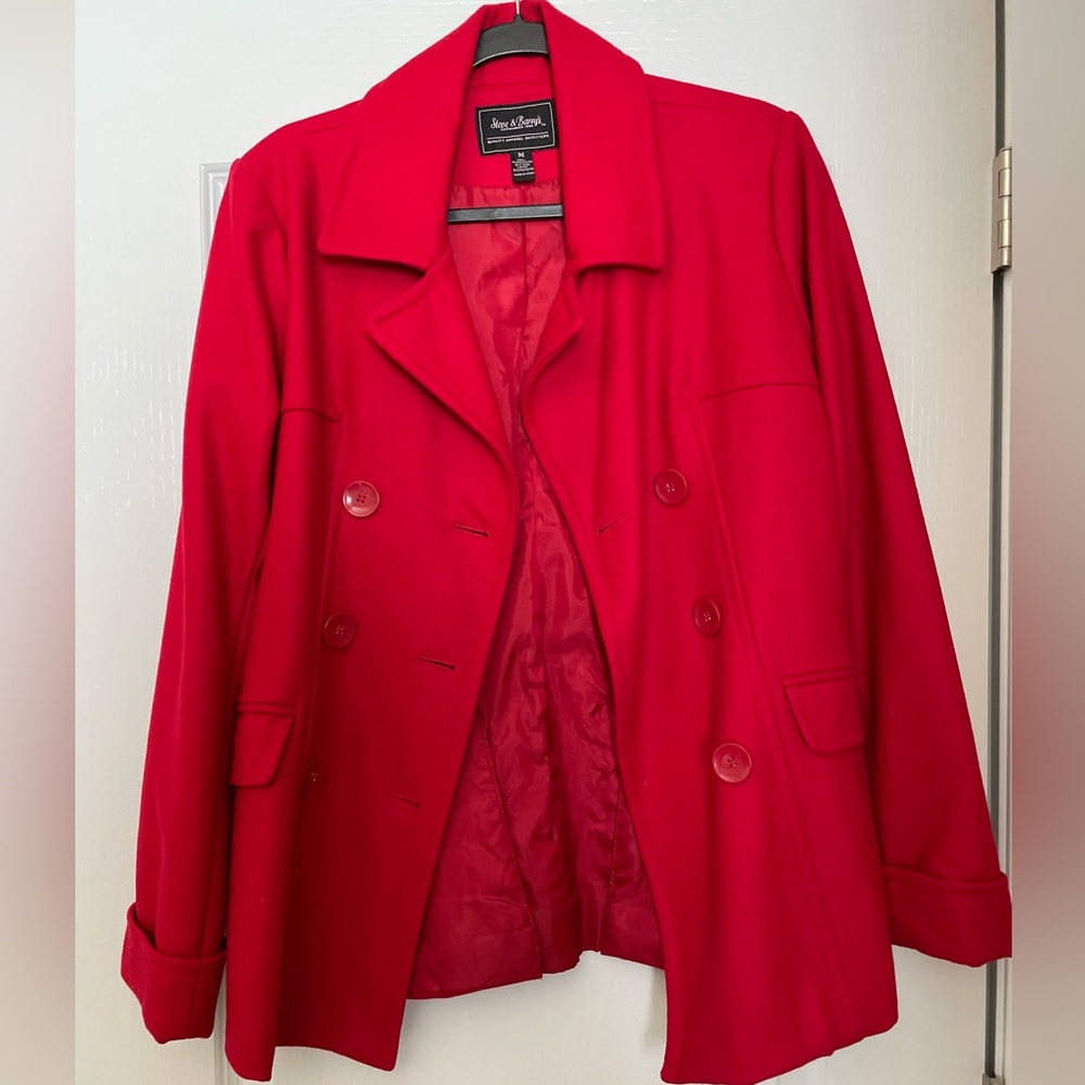 Steve & Barry’s women’s red hip length pea coat